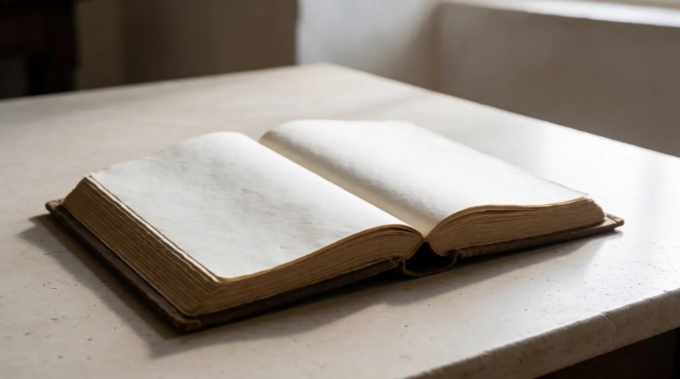 Libro contable artesanal en un escritorio de piedra